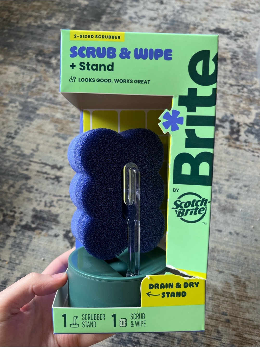 Scotch-Brite Scrub & Wipe 2-Sided Scrubber with Stand - Blue & Green